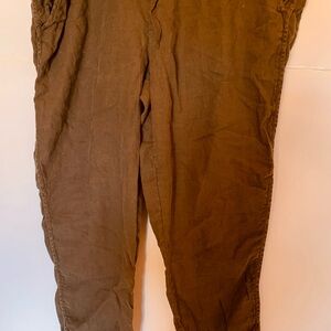 LIGHT OLIVE  Cropped Linen Pants XXL Tulip hem